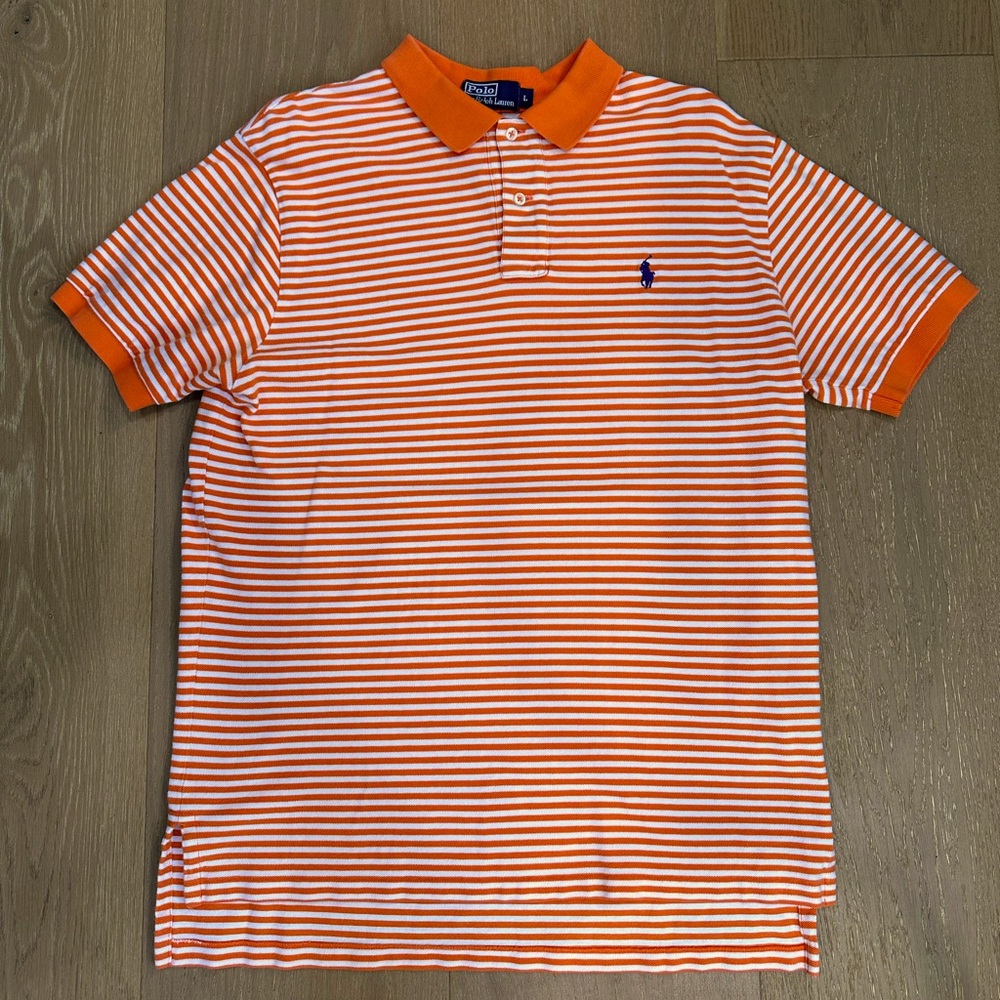 Polo by Ralph Lauren Orange and White striped short sleeve size Large